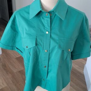 Chic Teal Button-Down Shirt for Women